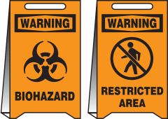 OSHA Warning Reversible Fold-Ups® Floor Sign: Biohazard - Restricted Area