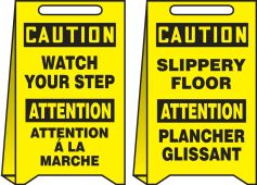 OSHA Caution Reversible Fold-Ups® Bilingual Floor Sign: Watch Your Step - Slippery Floor