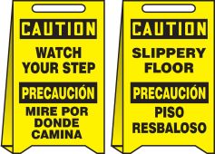 OSHA Caution Reversible Fold-Ups® Bilingual Floor Sign: Watch Your Step - Slippery Floor