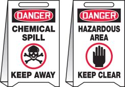 OSHA Danger Reversible Fold-Ups® Floor Sign: Chemical Spill - Hazardous Area Keep Clear