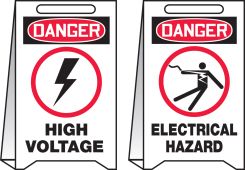 OSHA Danger Reversible Fold-Ups® Floor Sign: High Voltage - Electrical Hazard