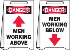 OSHA Danger Reversible Fold-Ups® Floor Sign: Men Working Above - Men Working Below