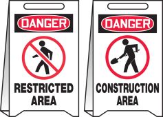 OSHA Danger Reversible Fold-Ups® Floor Sign: Restricted Area - Construction Area