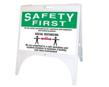 OSHA Safety First Quik Sign Fold-Ups®: For The Safety and Health of Our Customers and Employees This Facility Practices Social Distancing ...