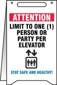 Fold-Ups® Safety Sign: Attention Limit To One Person Or Party Per Elevator Stay Safe And Healthy