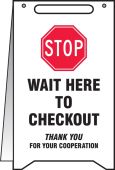 Fold-Ups® Safety Sign: Stop Wait Here To Checkout