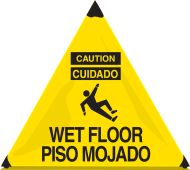 Bilingual OSHA Caution Handy Cone™ Floor Signs: Wet Floor