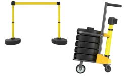 Mobile Banner Stake Stanchion Cart: Yellow Belt