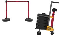 Mobile Banner Stake Stanchion Cart: Red Belt