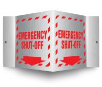 Brushed Aluminum 3D Projection™ Signs: Emergency Shut-Off