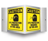Brushed Aluminum 3D Projection™ Signs: Caution Eye Protection Required In This Area
