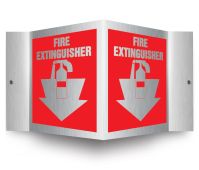 3D Projection™ Brushed Aluminum Sign: Fire Extinguisher