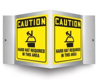 Brushed Aluminum 3D Projection™ Signs: Caution Hard Hat Required In This Area