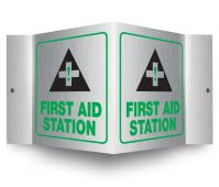 Brushed Aluminum 3D Projection™ Signs: First Aid Station