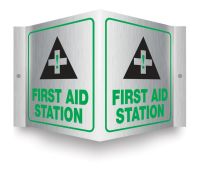 Brushed Aluminum 3D Projection™ Signs: First Aid Station