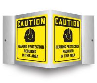 OSHA Caution Brushed Aluminum 3D Projection™ Sign: Hearing Protection Required In This Area