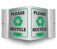 Brushed Aluminum 3D Projection™ Signs: Please Recycle