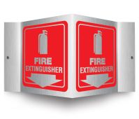 Brushed Aluminum 3D Projection™ Signs: Fire Extinguisher