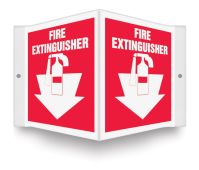 Projection™ Safety Sign: Fire Extinguisher (Red Background Graphic And Arrow)