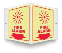 Glow-In-The-Dark Safety Sign: Fire Alarm (Graphic And Down Arrow)