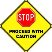 Slip-Gard™ Diamond Floor Sign: Stop - Proceed With Caution