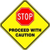 Slip-Gard™ Diamond Floor Sign: Stop - Proceed With Caution