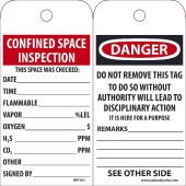 DANGER CONFINED SPACE INSPECTION TAG