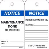 NOTICE MAINTENANCE DONE SEE OTHER SIDE TAG