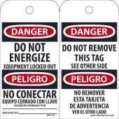 DANGER DO NOT ENERGIZE EQUIPMENT LOCKED OUT TAG