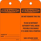 WARNING SIGNED BY & DATE TAG