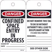 DANGER CONFINED SPACE ENTRY IN PROGRESS TAG