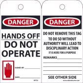 DANGER HANDS OFF DO NOT OPERATE TAG