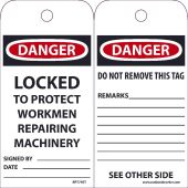 DANGER LOCKED TO PROTECT WORKMEN REPAIRING MACHINERY TAG