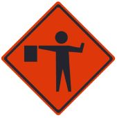 REFLECTIVE ROLL-UP FLAGGER AHEAD SIGN