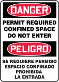 Contractor Preferred Bilingual OSHA Danger Safety Sign: Permit Required - Confined Space - Do Not Enter