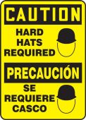 Contractor Preferred Spanish Bilingual OSHA Caution Safety Sign: Hard Hats Required