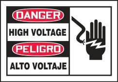 Bilingual OSHA Danger Safety Label: High Voltage