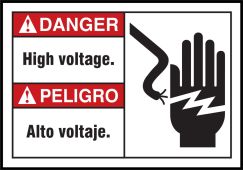Bilingual OSHA Danger Safety Sign: High Voltage Graphic