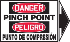 Bilingual OSHA Danger Safety Sign: Pinch Point (arrow right)