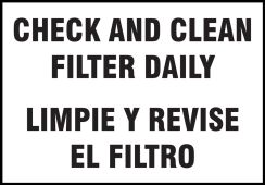 Safety Labels: Check And Clean Filter Daily, Bilingual