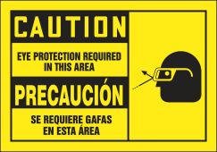 Bilingual OSHA Caution Safety Label: Eye Protection Required In This Area