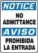 Bilingual OSHA Notice Safety Sign: No Admittance