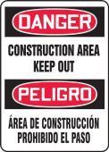 Bilingual OSHA Danger Safety Sign: Construction Area - Keep Out