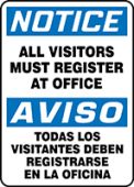 Bilingual OSHA Notice Safety Sign: All Visitors Must Register At Office