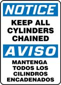 Bilingual OSHA Notice Safety Sign: Keep All Cylinders Chained