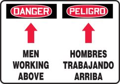 Bilingual OSHA Danger Safety Sign: Men Working Above
