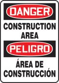 Bilingual OSHA Danger Safety Sign: Construction Area