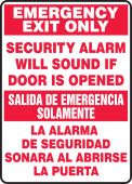 Bilingual Safety Sign: Emergency Exit Only - Security Alarm Will Sound If Door Is Opened