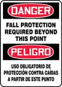 Bilingual OSHA Danger Safety Sign: Fall Protection Required Beyond This Point