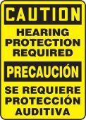 Bilingual Spanish OSHA Caution Safety Sign: Hearing Protection Required